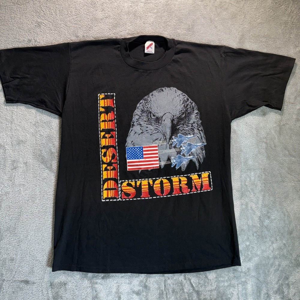 Desert Storm US Military Tshirt Mens XL Single Stitch Eagle 90s Jerzees Grid Tag